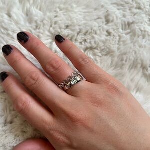 KVK jewelry sterling silver chain and asymmetric organic form blue stone ring